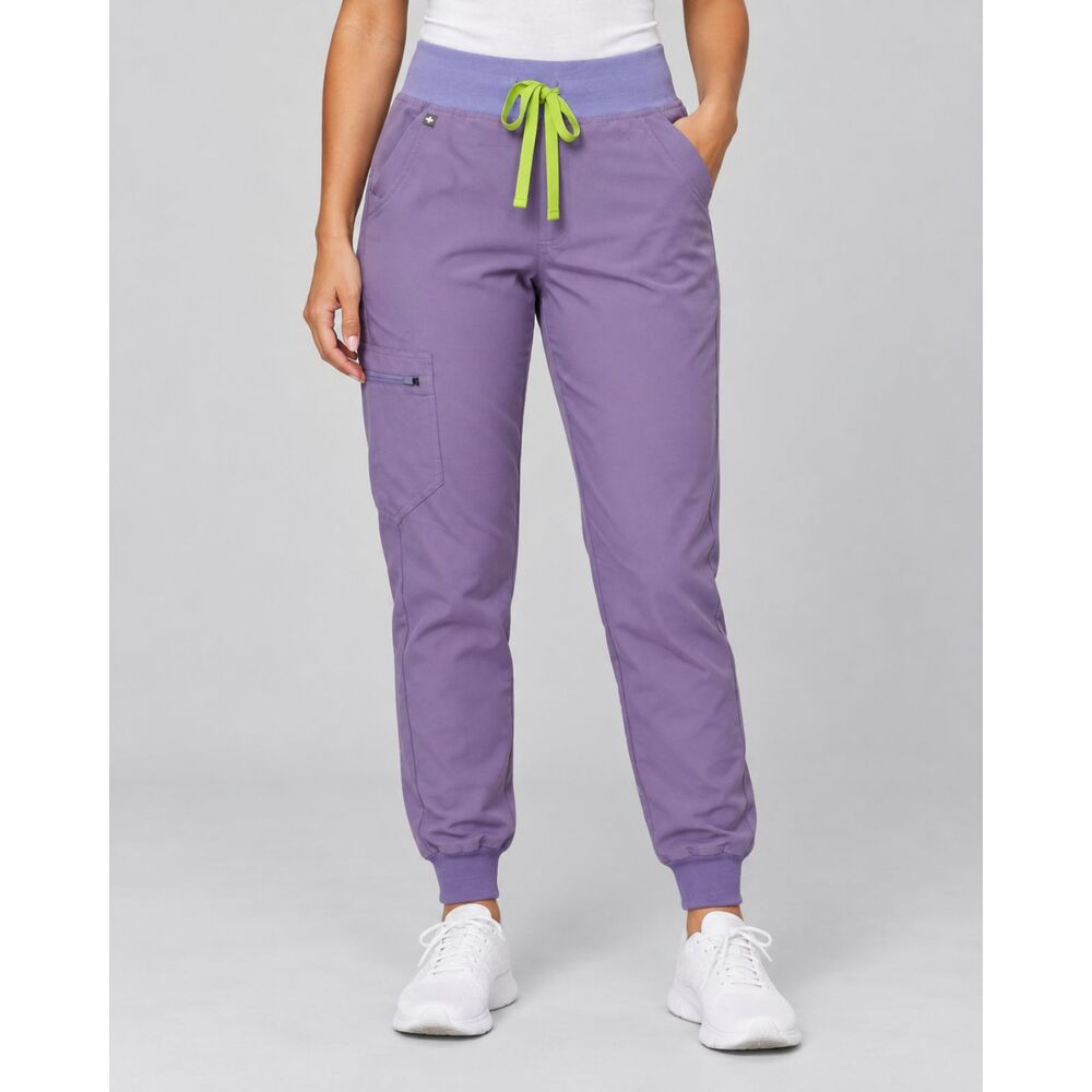 FIGS Technical Collection Scrub Jogger Pants XXS Purple Lime Drawstring Cargo